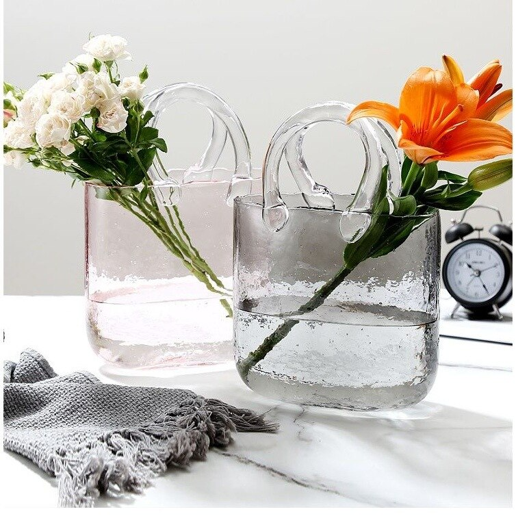 Lismali Home and Decor Handbag Glass Vase - Hydroponic Transparent Flowerpot Home Decoration