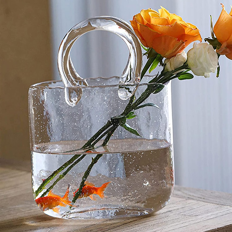 Lismali Home and Decor Handbag Glass Vase - Hydroponic Transparent Flowerpot Home Decoration