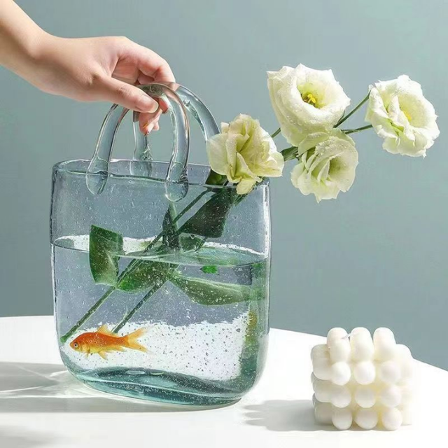 Lismali Home and Decor Handbag Glass Vase - Hydroponic Transparent Flowerpot Home Decoration