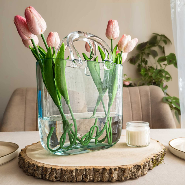 Lismali Home and Decor Handbag Glass Vase - Hydroponic Transparent Flowerpot Home Decoration