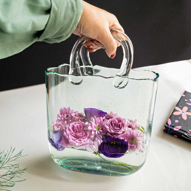 Lismali Home and Decor Handbag Glass Vase - Hydroponic Transparent Flowerpot Home Decoration