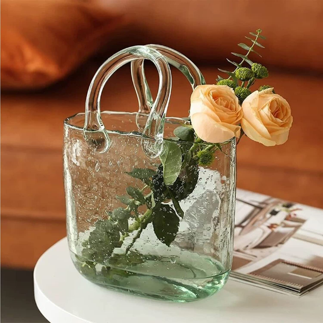 Lismali Home and Decor Handbag Glass Vase - Hydroponic Transparent Flowerpot Home Decoration