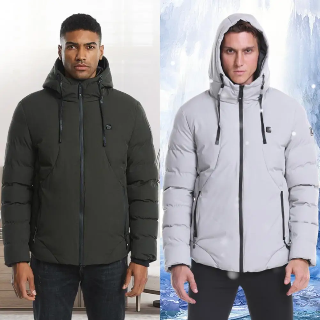 Grey Windbreaker Parka Heat Jacket Hoodie For Men