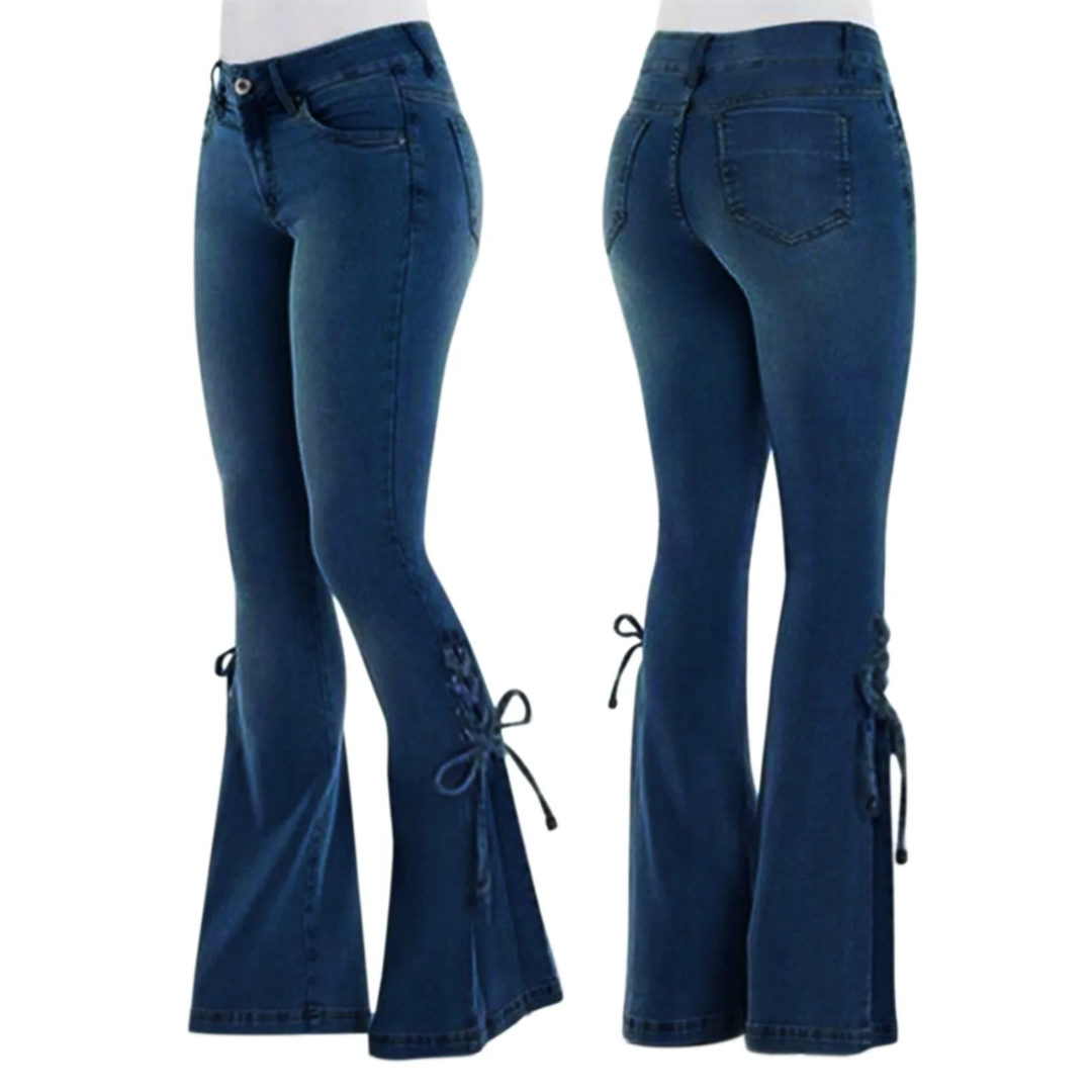 Lace-Up Flare Jeans