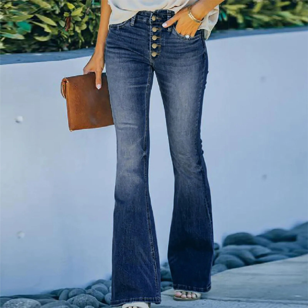 All Button Up High Waisted Flare Jeans