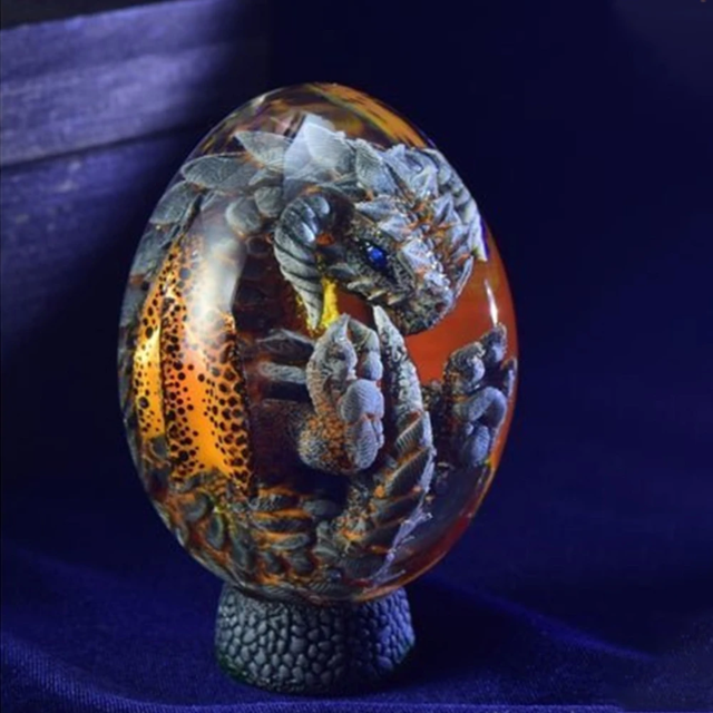 Lismali Home and Decor Lava Dragon Egg With Lighting Base Resin Crystal Transparent Sculpture For Souvenir Ornament Gifts