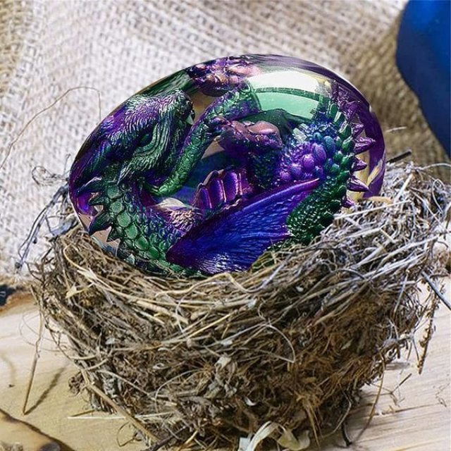 Lismali Home and Decor Lava Dragon Egg With Lighting Base Resin Crystal Transparent Sculpture For Souvenir Ornament Gifts