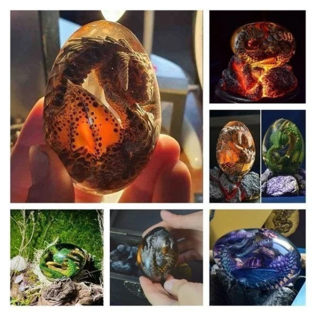 Lismali Home and Decor Lava Dragon Egg With Lighting Base Resin Crystal Transparent Sculpture For Souvenir Ornament Gifts