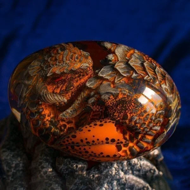 Lismali Home and Decor Lava Dragon Egg With Lighting Base Resin Crystal Transparent Sculpture For Souvenir Ornament Gifts
