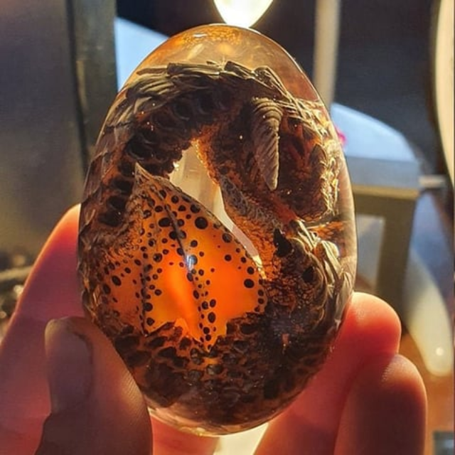 Lismali Home and Decor Lava Dragon Egg With Lighting Base Resin Crystal Transparent Sculpture For Souvenir Ornament Gifts