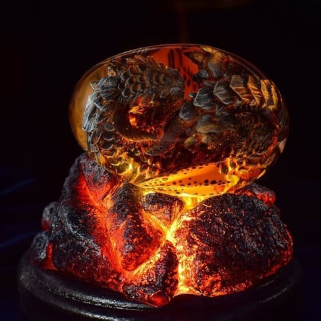 Lismali Home and Decor Lava Dragon Egg With Lighting Base Resin Crystal Transparent Sculpture For Souvenir Ornament Gifts