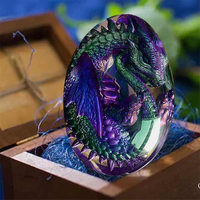 Lismali Home and Decor Lava Dragon Egg With Lighting Base Resin Crystal Transparent Sculpture For Souvenir Ornament Gifts