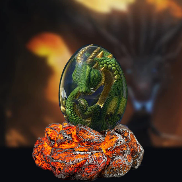 Lismali Home and Decor Lava Dragon Egg With Lighting Base Resin Crystal Transparent Sculpture For Souvenir Ornament Gifts