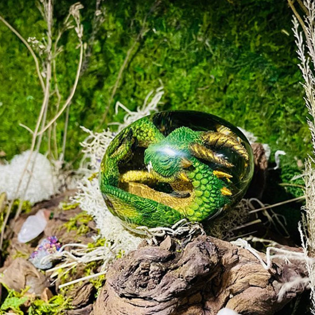 Lismali Home and Decor Lava Dragon Egg With Lighting Base Resin Crystal Transparent Sculpture For Souvenir Ornament Gifts