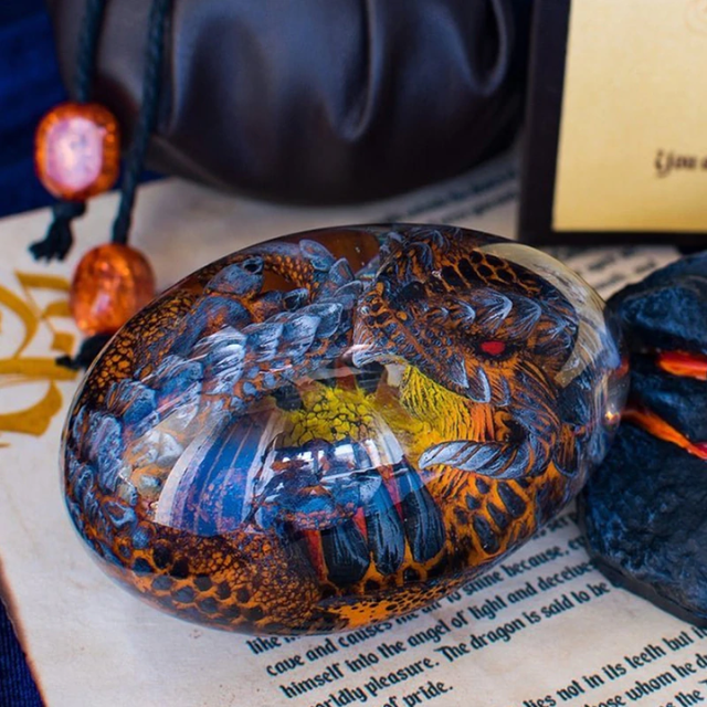 Lismali Home and Decor Lava Dragon Egg With Lighting Base Resin Crystal Transparent Sculpture For Souvenir Ornament Gifts