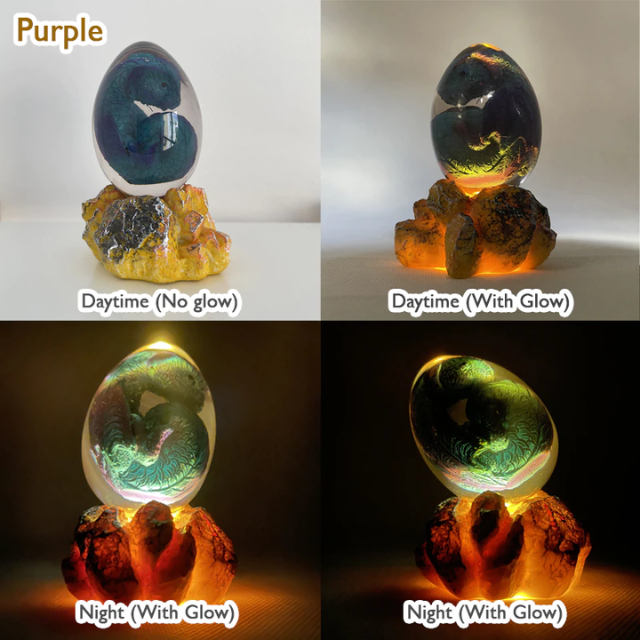 Lismali Home and Decor Lava Dragon Egg With Lighting Base Resin Crystal Transparent Sculpture For Souvenir Ornament Gifts
