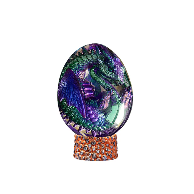 Lismali Home and Decor Lava Dragon Egg With Lighting Base Resin Crystal Transparent Sculpture For Souvenir Ornament Gifts