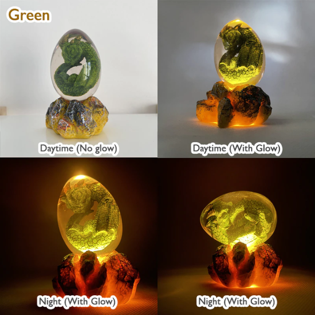 Lismali Home and Decor Lava Dragon Egg With Lighting Base Resin Crystal Transparent Sculpture For Souvenir Ornament Gifts