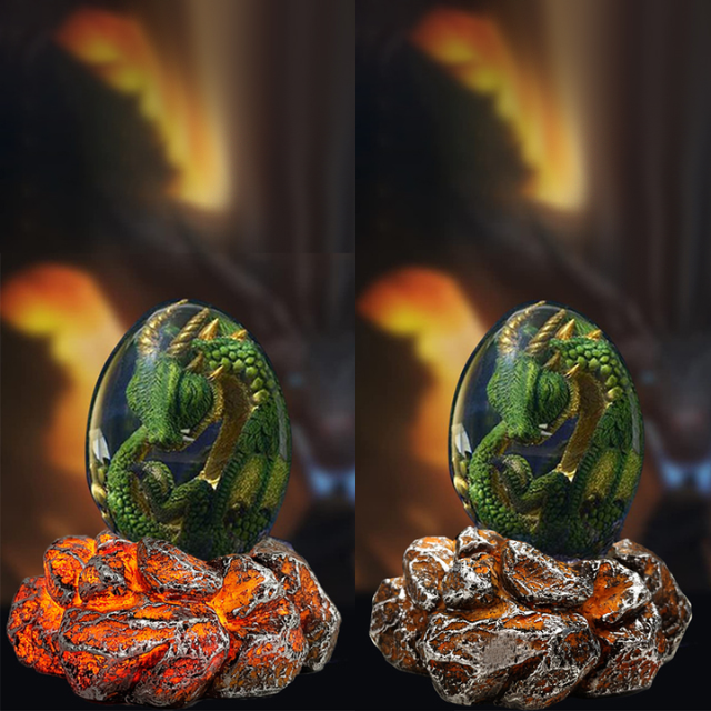 Lismali Home and Decor Lava Dragon Egg With Lighting Base Resin Crystal Transparent Sculpture For Souvenir Ornament Gifts