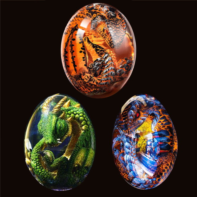 Lismali Home and Decor Lava Dragon Egg With Lighting Base Resin Crystal Transparent Sculpture For Souvenir Ornament Gifts