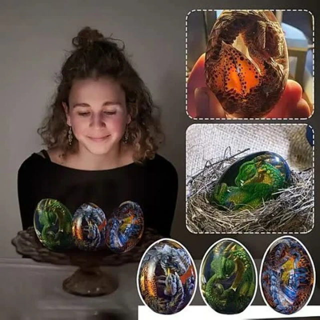 Lismali Home and Decor Lava Dragon Egg With Lighting Base Resin Crystal Transparent Sculpture For Souvenir Ornament Gifts