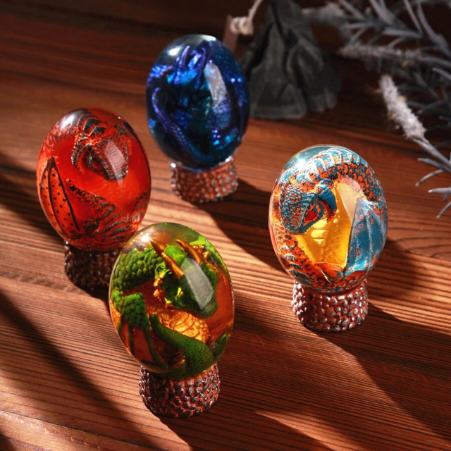Lismali Home and Decor Lava Dragon Egg With Lighting Base Resin Crystal Transparent Sculpture For Souvenir Ornament Gifts