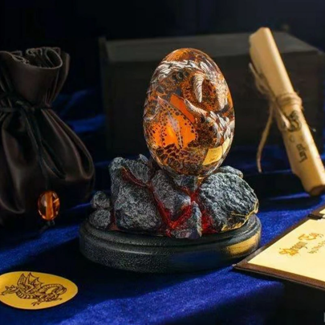Lismali Home and Decor Lava Dragon Egg With Lighting Base Resin Crystal Transparent Sculpture For Souvenir Ornament Gifts