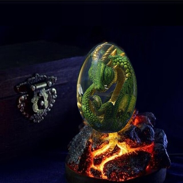 Lismali Home and Decor Lava Dragon Egg With Lighting Base Resin Crystal Transparent Sculpture For Souvenir Ornament Gifts
