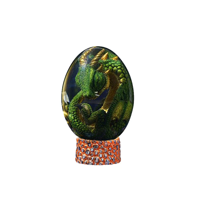 Lismali Home and Decor Lava Dragon Egg With Lighting Base Resin Crystal Transparent Sculpture For Souvenir Ornament Gifts