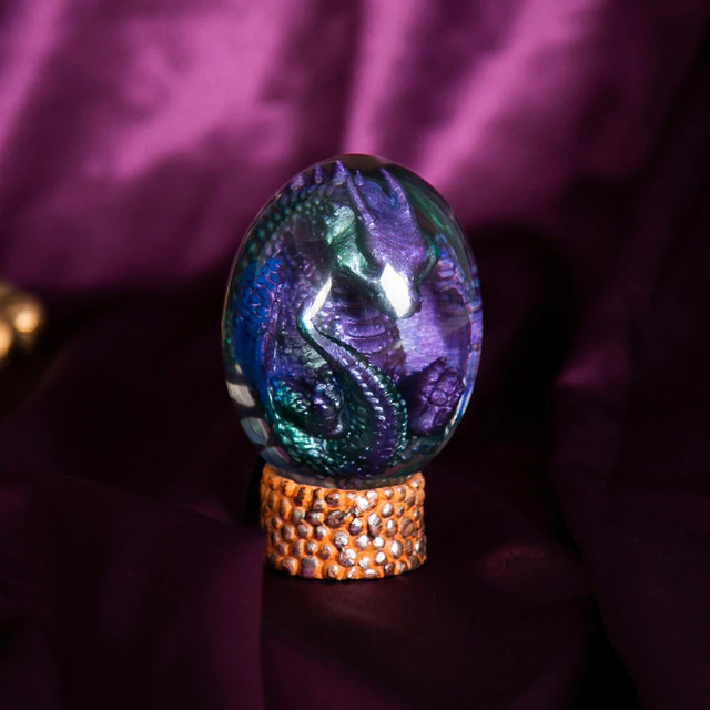 Lismali Home and Decor Lava Dragon Egg With Lighting Base Resin Crystal Transparent Sculpture For Souvenir Ornament Gifts