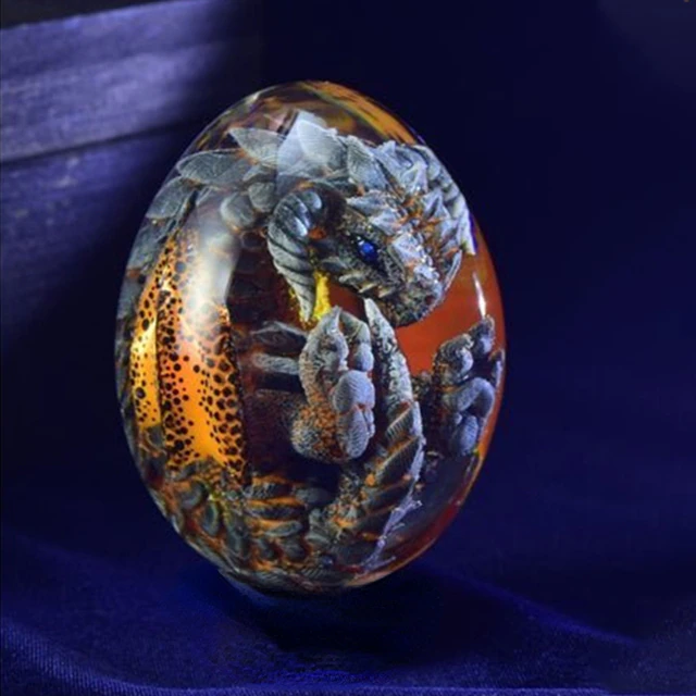 Lismali Home and Decor Lava Dragon Egg With Lighting Base Resin Crystal Transparent Sculpture For Souvenir Ornament Gifts
