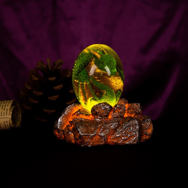 Lismali Home and Decor Lava Dragon Egg With Lighting Base Resin Crystal Transparent Sculpture For Souvenir Ornament Gifts