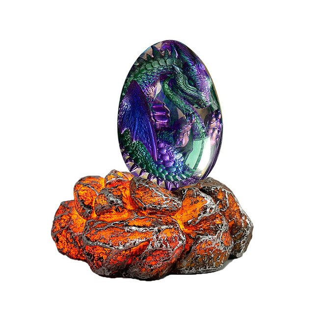Lismali Home and Decor Lava Dragon Egg With Lighting Base Resin Crystal Transparent Sculpture For Souvenir Ornament Gifts