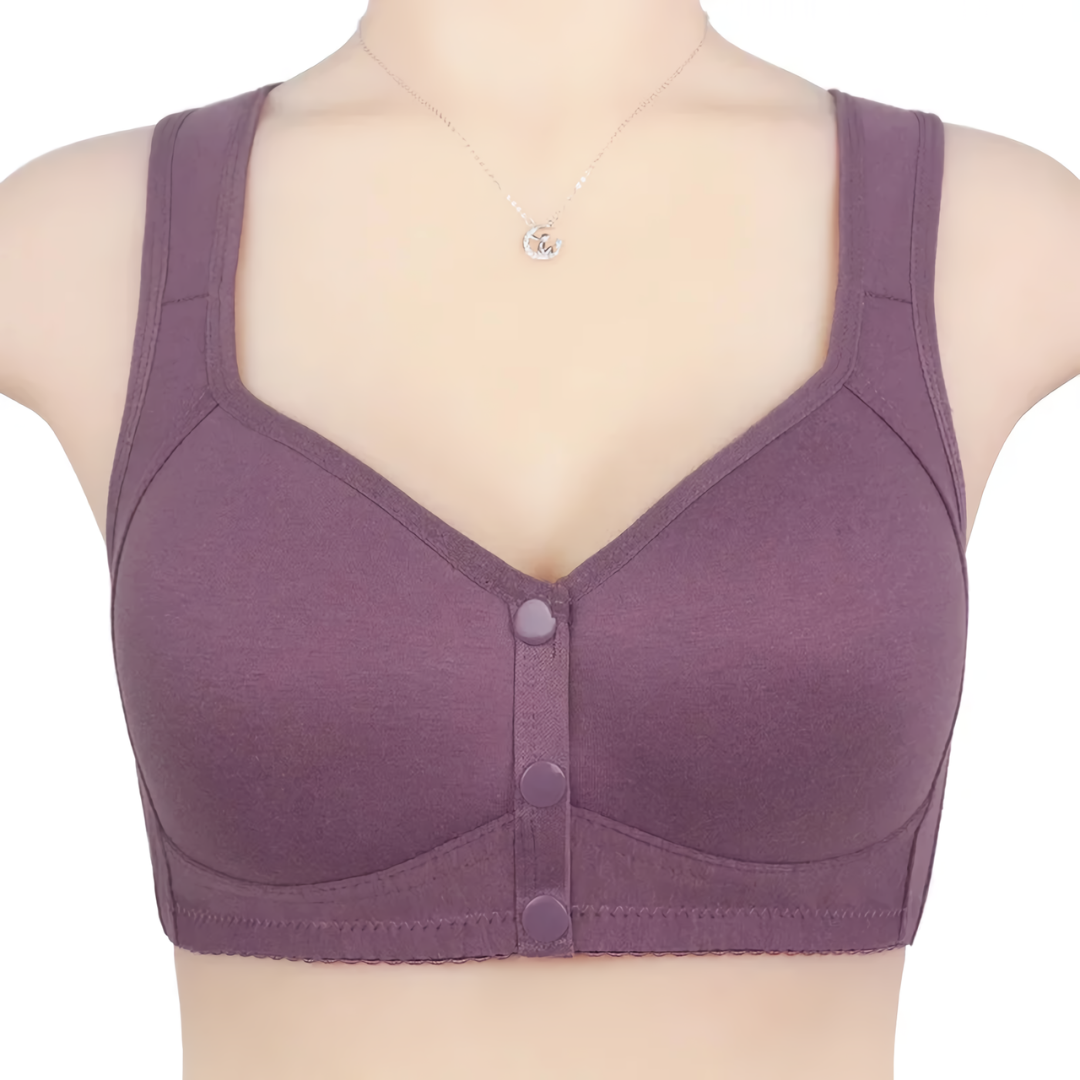 Pure Purple Daisy Bras - Snap Front Cotton Wireless Bras Huge Cup Size