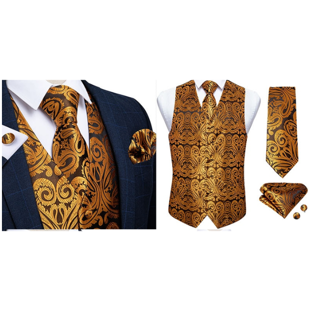 Lismali Home and Decor Mens Vests Suits Tie Set 5PCS Paisley Floral Plaid Waistcoat with Jacquard Necktie Pocket Square Tuxedo