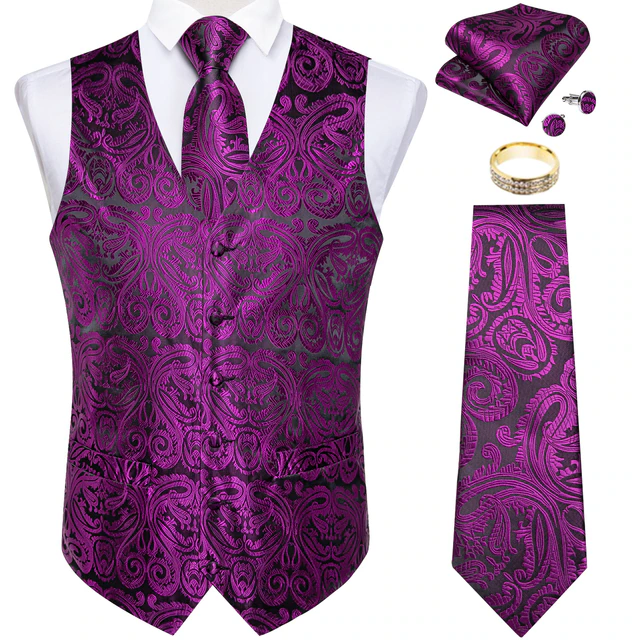 Lismali Home and Decor Mens Vests Suits Tie Set 5PCS Paisley Floral Plaid Waistcoat with Jacquard Necktie Pocket Square Tuxedo