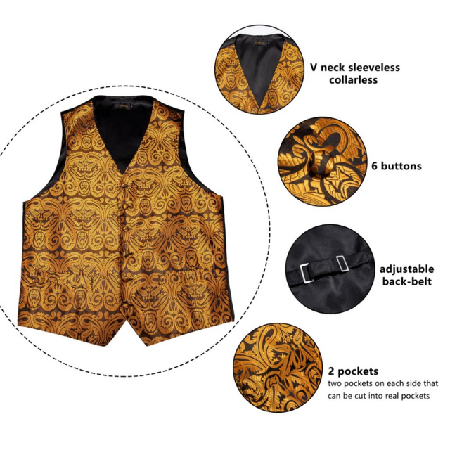 Lismali Home and Decor Mens Vests Suits Tie Set 5PCS Paisley Floral Plaid Waistcoat with Jacquard Necktie Pocket Square Tuxedo