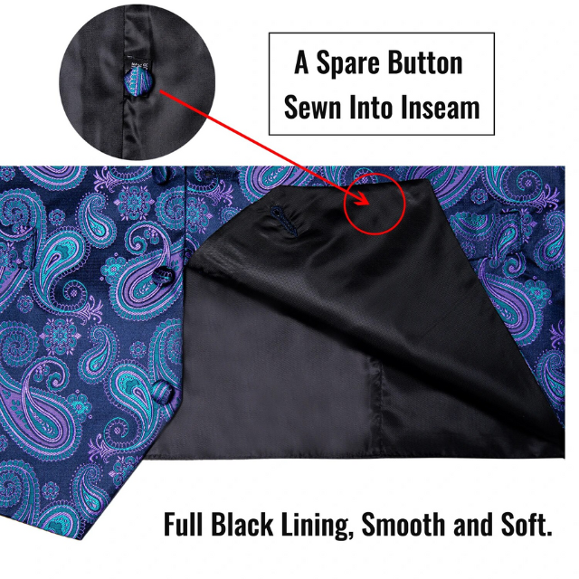 Lismali Home and Decor Mens Vests Suits Tie Set 5PCS Paisley Floral Plaid Waistcoat with Jacquard Necktie Pocket Square Tuxedo