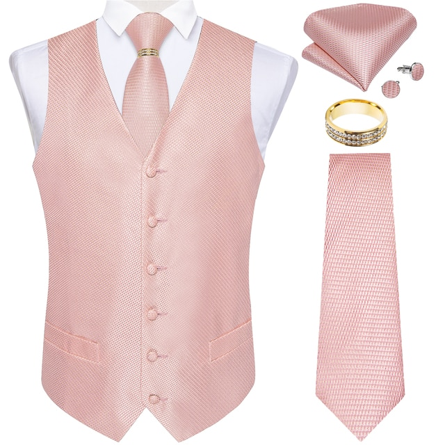 Lismali Home and Decor Mens Vests Suits Tie Set 5PCS Paisley Floral Plaid Waistcoat with Jacquard Necktie Pocket Square Tuxedo