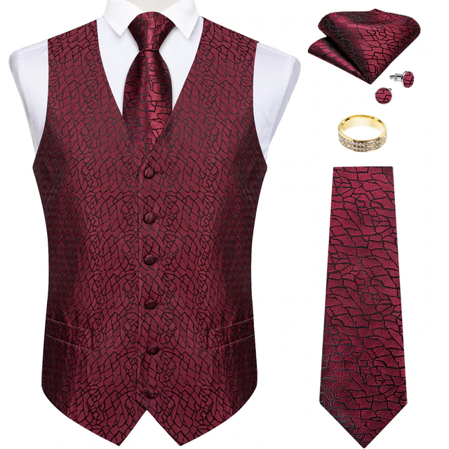 Lismali Home and Decor Mens Vests Suits Tie Set 5PCS Paisley Floral Plaid Waistcoat with Jacquard Necktie Pocket Square Tuxedo