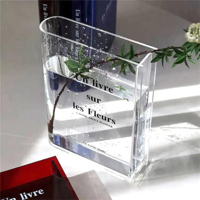 Lismali Home and Decor Nordic Book Vase - Acrylic Transparent Book Flowerpot Aesthetic Room Decor