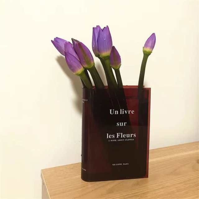 Lismali Home and Decor Nordic Book Vase - Acrylic Transparent Book Flowerpot Aesthetic Room Decor