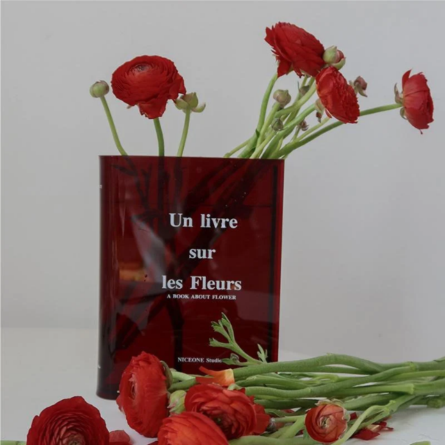 Lismali Home and Decor Nordic Book Vase - Acrylic Transparent Book Flowerpot Aesthetic Room Decor
