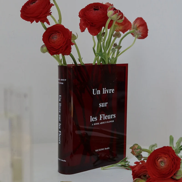 Lismali Home and Decor Nordic Book Vase - Acrylic Transparent Book Flowerpot Aesthetic Room Decor