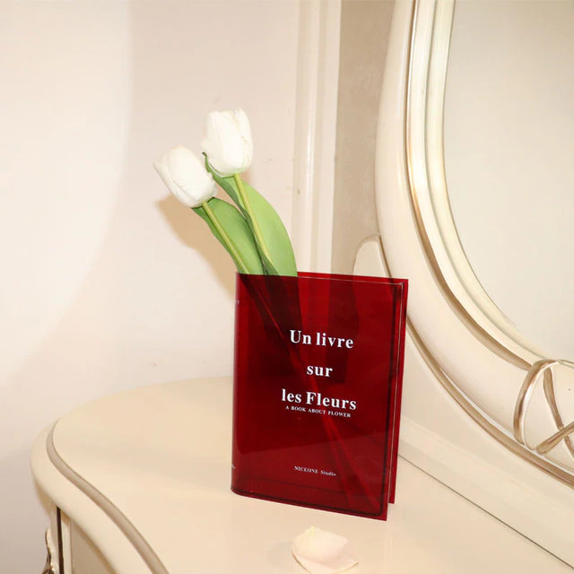 Lismali Home and Decor Nordic Book Vase - Acrylic Transparent Book Flowerpot Aesthetic Room Decor