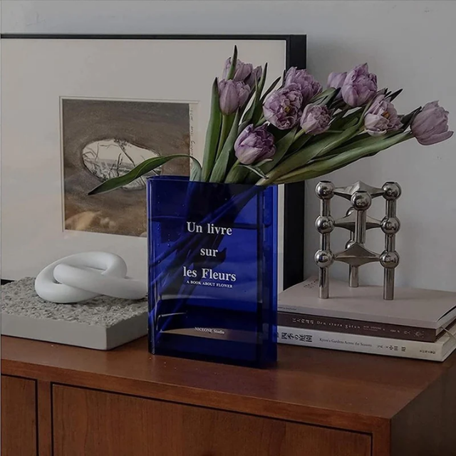 Lismali Home and Decor Nordic Book Vase - Acrylic Transparent Book Flowerpot Aesthetic Room Decor