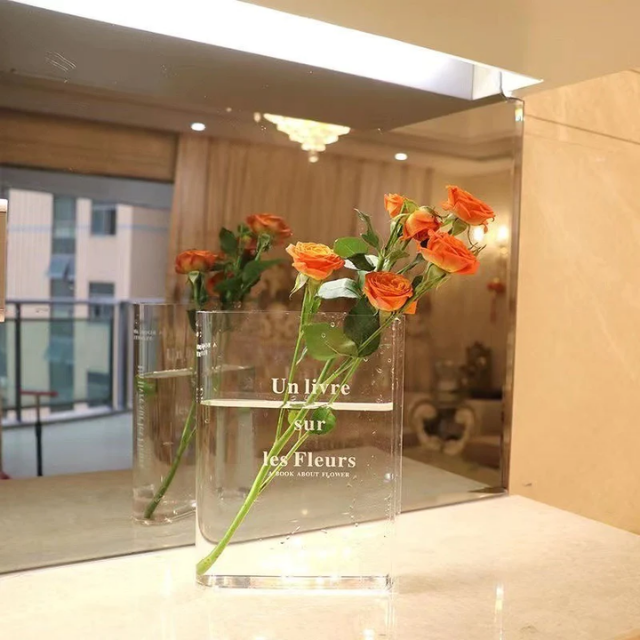 Lismali Home and Decor Nordic Book Vase - Acrylic Transparent Book Flowerpot Aesthetic Room Decor