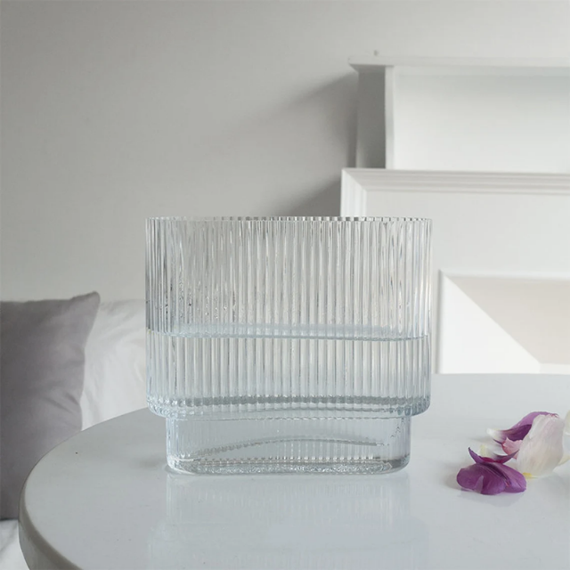 Lismali Home and Decor Ripple Glass Vase - Hydroponic Transparent Flowerpot Home Decoration