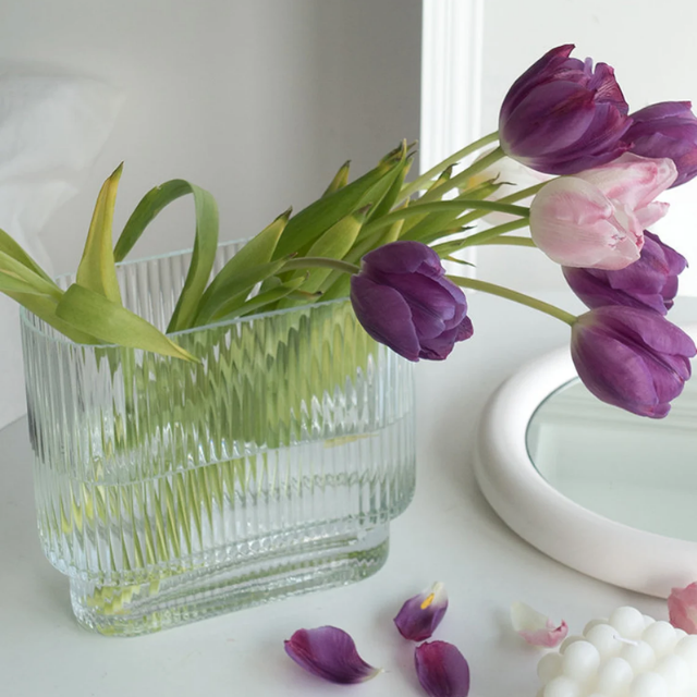 Lismali Home and Decor Ripple Glass Vase - Hydroponic Transparent Flowerpot Home Decoration