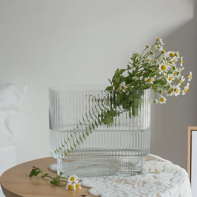 Lismali Home and Decor Ripple Glass Vase - Hydroponic Transparent Flowerpot Home Decoration